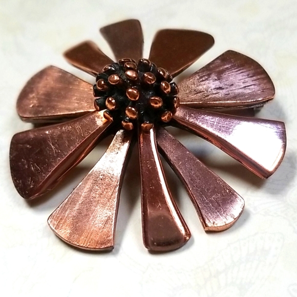 Vintage Matisse RENOIR Copper Flower Brooch - Picture 7 of 9